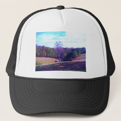 Far Away Horse in a Purple Field Trucker Hat