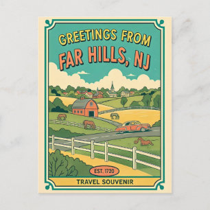 Far Hills NJ Retro Travel Colorful 1950s Postcard