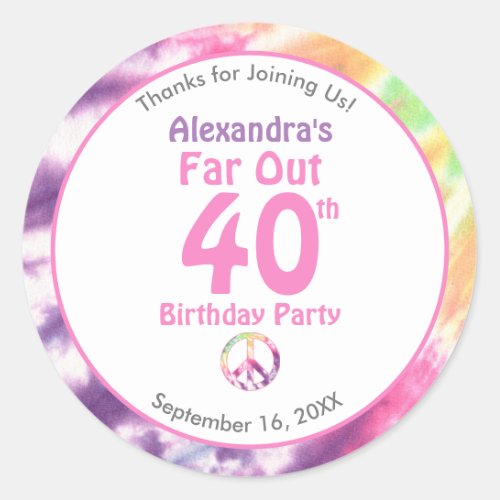 Far Out 40th Cool Tie Dye Birthday Party Thank You Classic Round Sticker