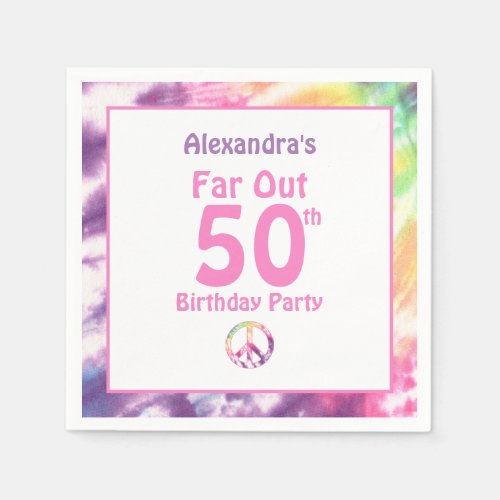 Far Out 50th Groovy Tie Dye Birthday Name Party Napkins