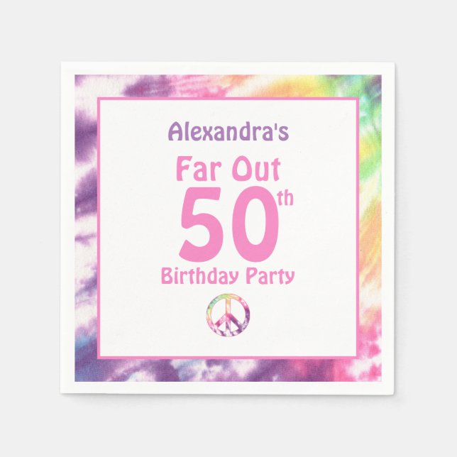 Far Out 50th Groovy Tie Dye Birthday Name Party Napkins (Front)