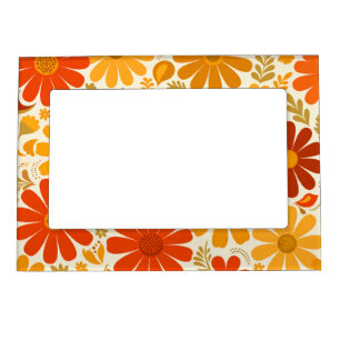 Far Out Cheerful Retro Daisies Burnt Orange Gold Magnetic Frame
