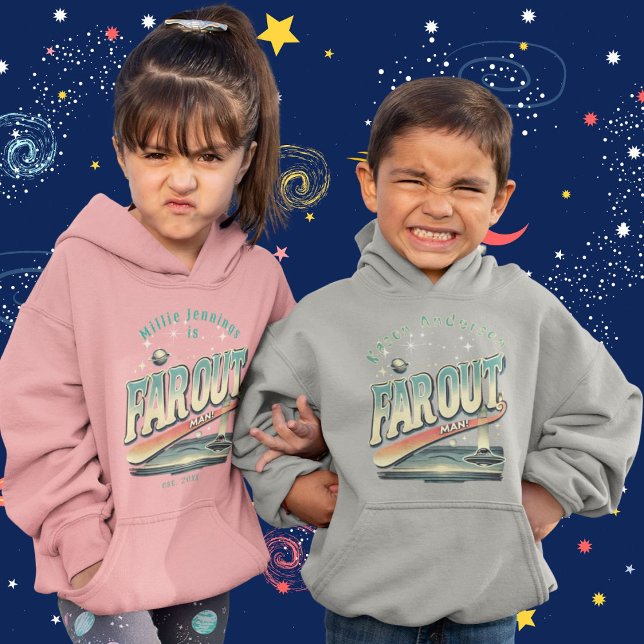 Far Out Man Retro 60’s Slogan Personalized Kids Hoodie (Creator Uploaded)