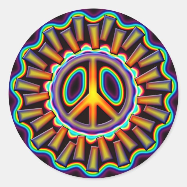 FAR OUT PEACE SIGN CLASSIC ROUND STICKER (Front)