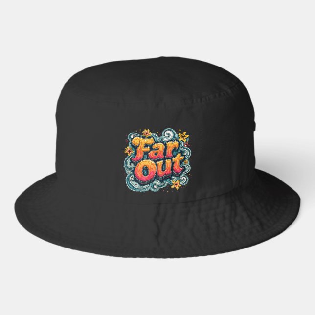 Far Out Retro 70s Psychedelic Groovy Hippie Bucket Hat (Front)