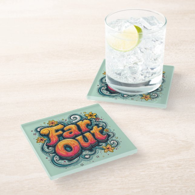 Far Out Retro 70s Psychedelic Groovy Hippie Glass Coaster (Angled)