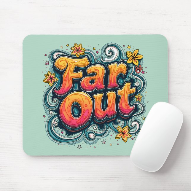 Far Out Retro 70s Psychedelic Groovy Hippie Mouse Pad (With Mouse)