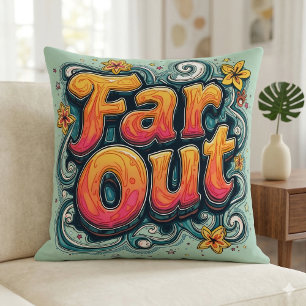Far Out Retro 70s Psychedelic Groovy Hippie Throw Pillow