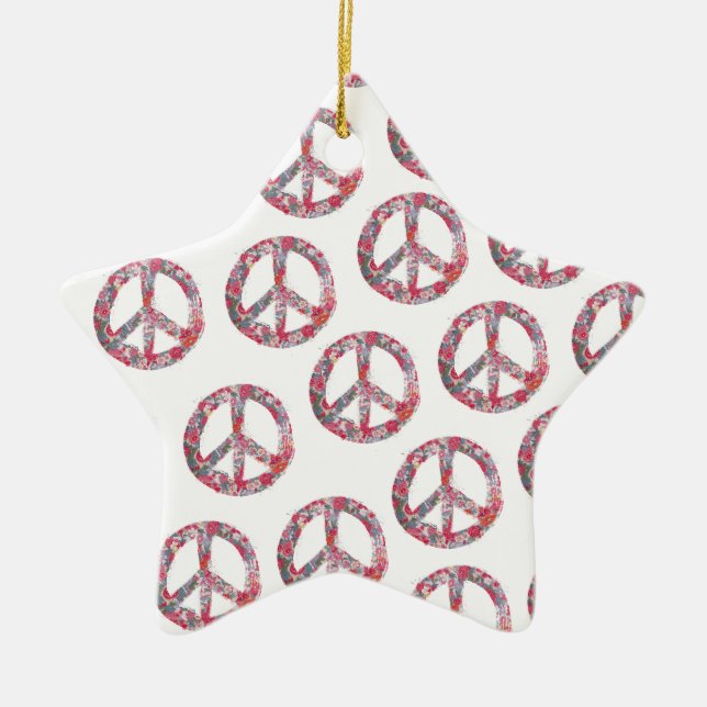 Far Too Pretty Floral Peace Symbols Ceramic Ornament (Front)