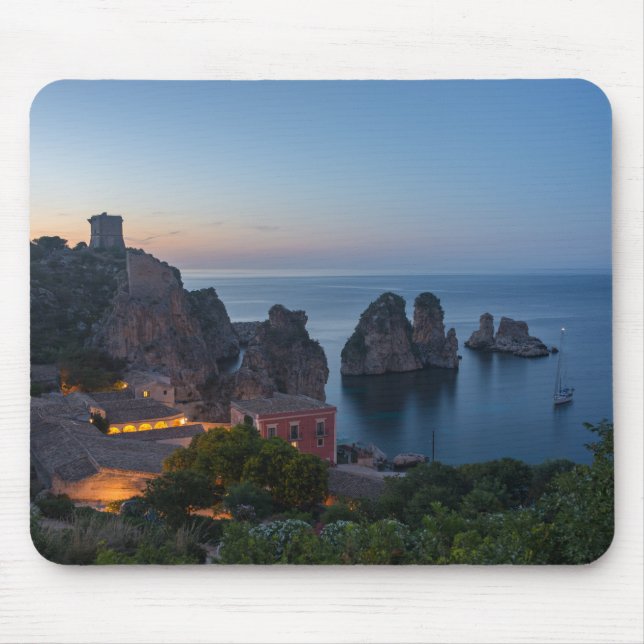 Faraglioni and Tonnara in Scopello, Sicily Mouse Pad (Front)
