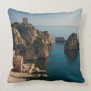 Faraglioni and Tonnara in Scopello, Sicily Throw Pillow