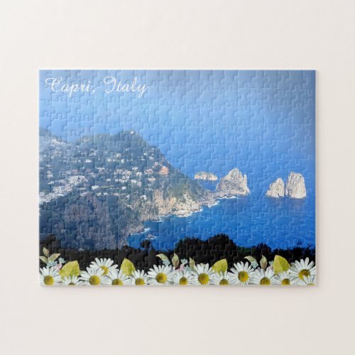 Faraglioni rocks Capri Island Italy with daisies Jigsaw Puzzle