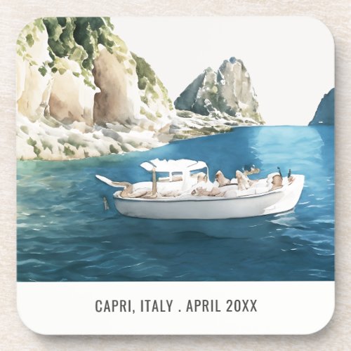 Faraglioni Rocks Capri Italy Watercolor Travel Beverage Coaster