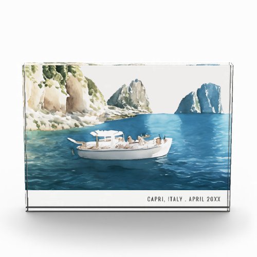 Faraglioni Rocks Capri Italy Watercolor Travel Photo Block