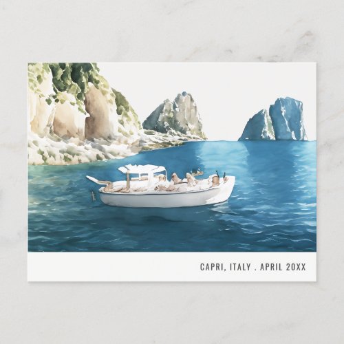 Faraglioni Rocks Capri Italy Watercolor Travel Postcard