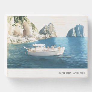 Faraglioni Rocks Capri Italy Watercolor Travel Wooden Box Sign