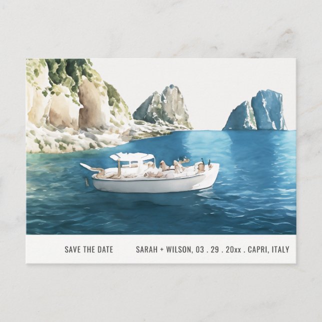 Faraglioni Rocks Capri Watercolor Save The Date Postcard (Front)