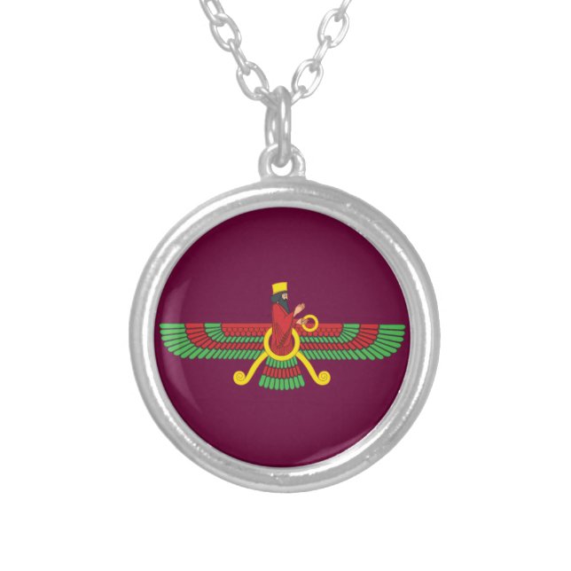 Faravahar Symbol Silver Plated Necklace (Front)