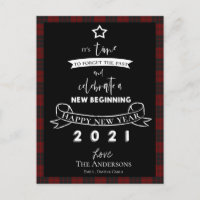 Farewell 2020 Typography Red Plaid White New Year Holiday Postcard