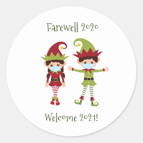 Farewell 2020 Welcome 2021 Christmas Elf Classic Round Sticker