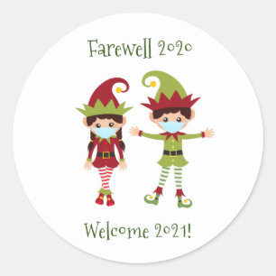 Farewell 2020 Welcome 2021 Christmas Elf Classic Round Sticker