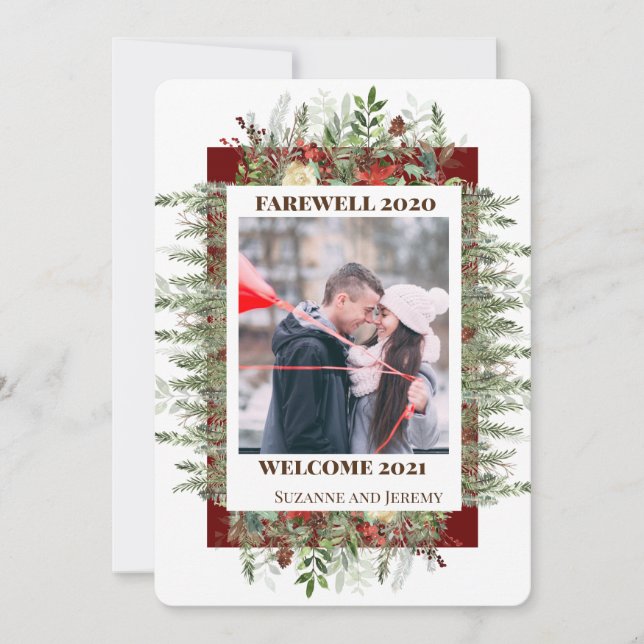 Farewell 2020 Welcome 2021 Holiday photo Pine Card (Front)