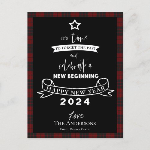 Farewell 2023 Typography Red Plaid White New Year Holiday Postcard
