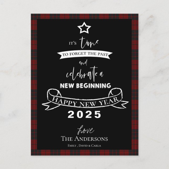 Farewell 2023 Typography Red Plaid White New Year Holiday Postcard (Front)