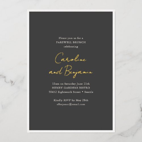 Farewell Brunch Wedding Gold Script Names Black Foil Invitation