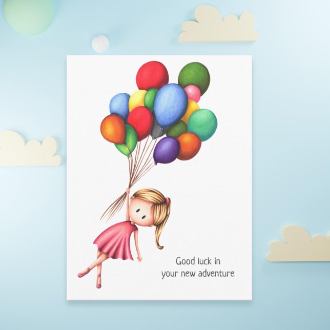 Farewell Girl with Colorful Balloons Personalized Postcard (Adorable farewell postcard with a girl and balloons)