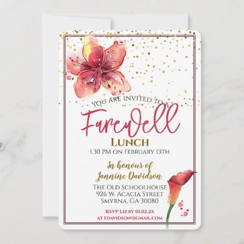 Farewell Lunch Floral Lily Invitation
