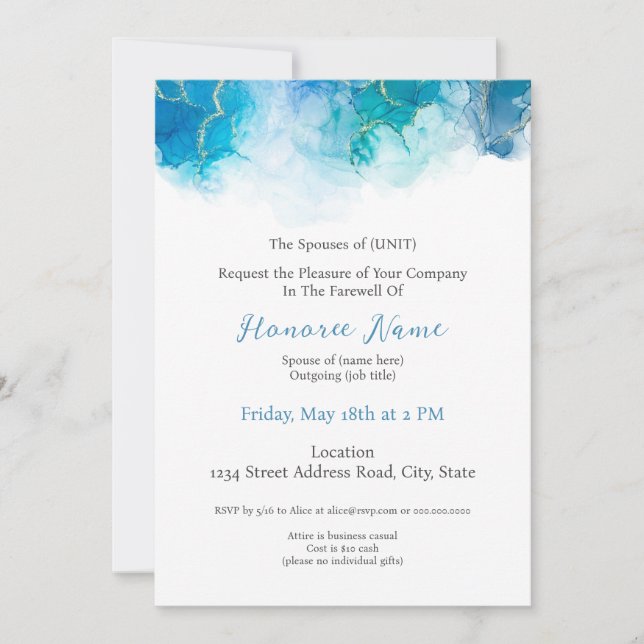 Farewell Military Spouse Blue Digital Invitation (Front)