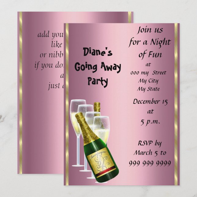 Farewell Party Invitation Card Good Bye Pink (Front/Back)