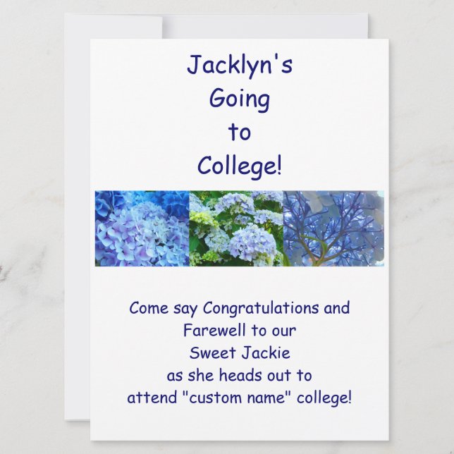 Farewell Party Invitations Blue Hydrangeas (Front)