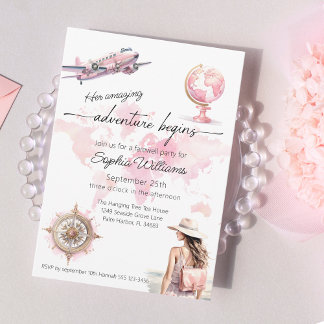 Farewell party world travel adventure begins invitation