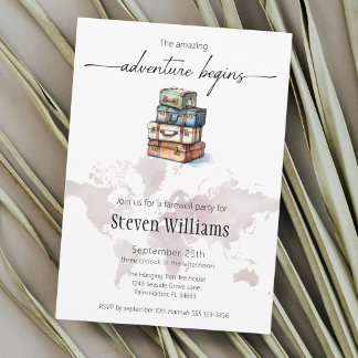 Farewell party world travel the adventure begins invitation