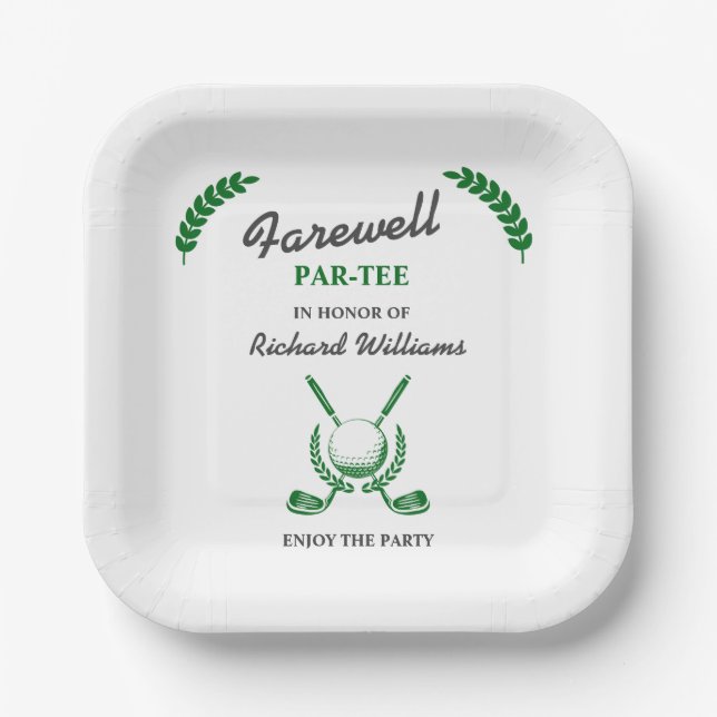 Farewell Retirement Golf Club Wreath Themed Party Paper Plates (Front)