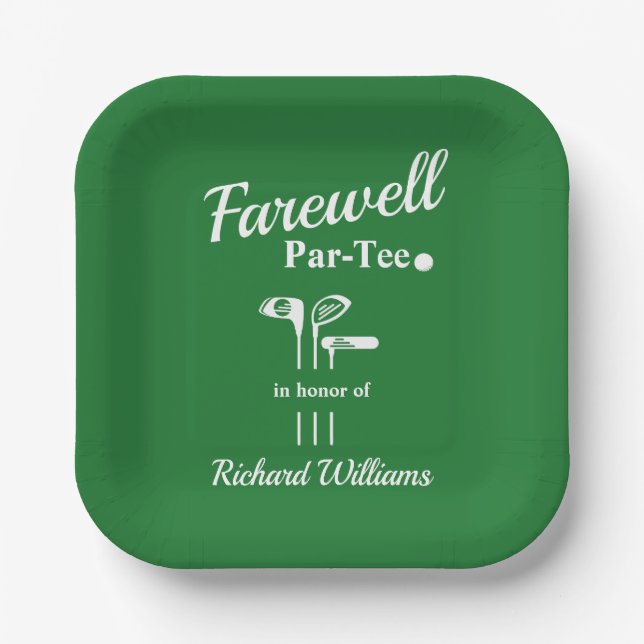 Farewell Retirement Golf Clubs Themed Par Tee Paper Plates (Front)