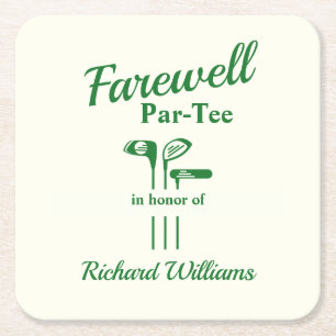 Farewell Retirement Golf Clubs Themed Par Tee Square Paper Coaster