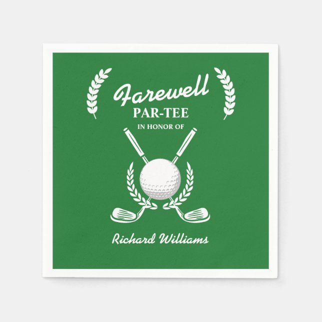 Farewell Retirement Golf Clubs Wreath Themed Party Napkins (Front)