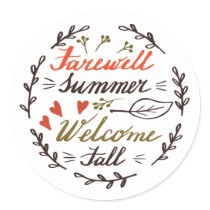 farewell summer welcome fall thanksgiving holiday classic round sticker