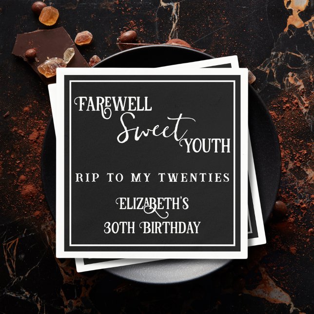 Farewell Sweet Youth RIP 20s Black 30th Birthday Napkins (Creator Uploaded)