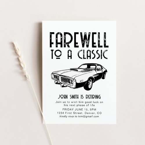 Farewell to a Classic Retirement Party Invite Car