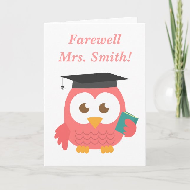 Farewell to Teacher, Cute Teacher Owl Card (Front)