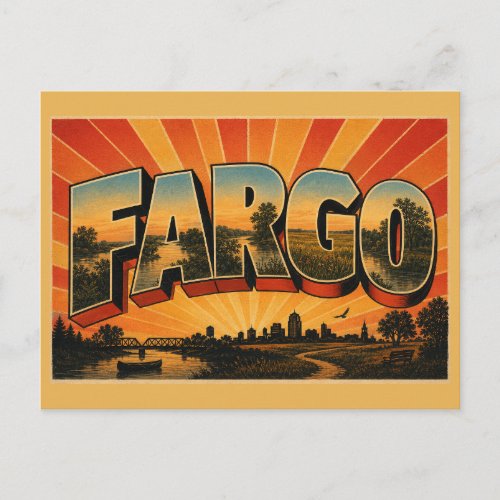 Fargo North Dakota Red River Prairie Art Postcard