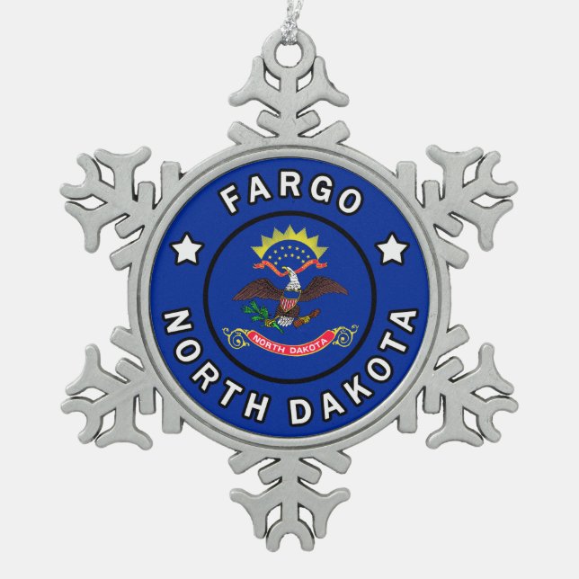 Fargo North Dakota Snowflake Pewter Christmas Ornament (Front)