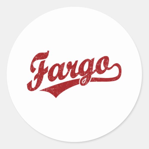 Fargo script logo in red classic round sticker
