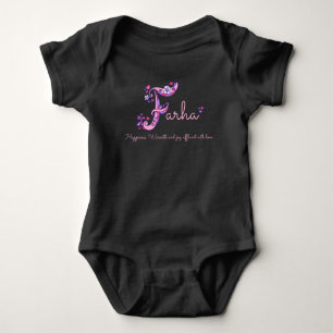 Farha girls name & meaning F monogram baby romper