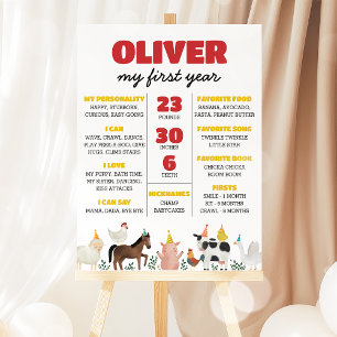 Farm 1st Birthday Barn Animals Milestone Foam Board