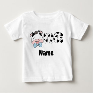 Farm 1st Birthday, Custom Baby Cow One Birthday Baby T-Shirt